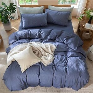Bedding Duvet Cover Set 100% Washed Cotton Linen Like Breathable Soft Comfy